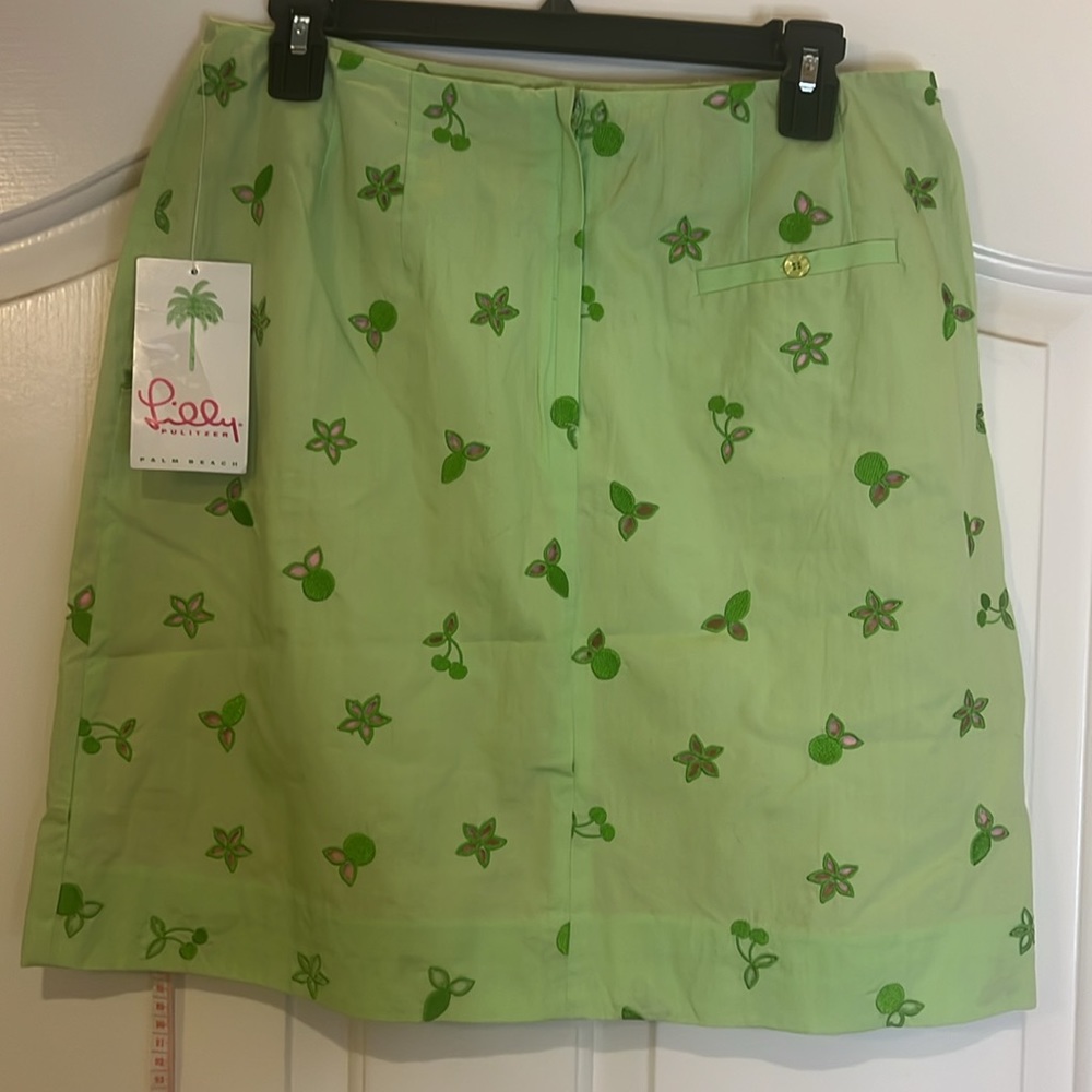Vtg Lilly Pulitzer Skirt Embroidered Pistachio & Pink Underlay Women Size 8P NWT - Picture 8 of 11